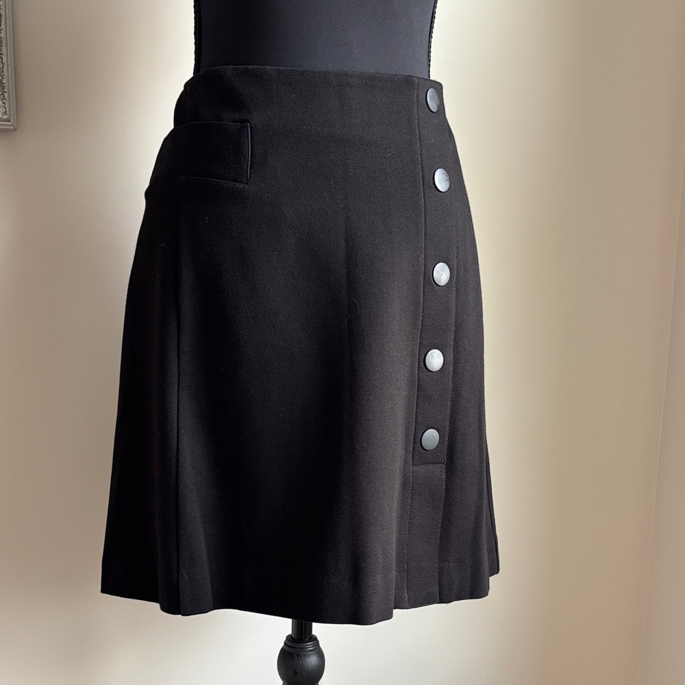 CAbi Elegant Black A-Line Skirt with Button Accents